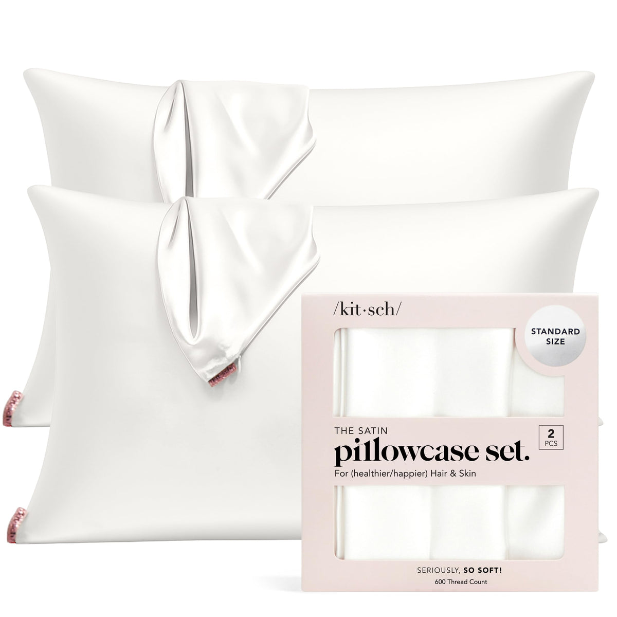 Kitsch Satin Pillowcase with Zipper - Standard Size, Ivory