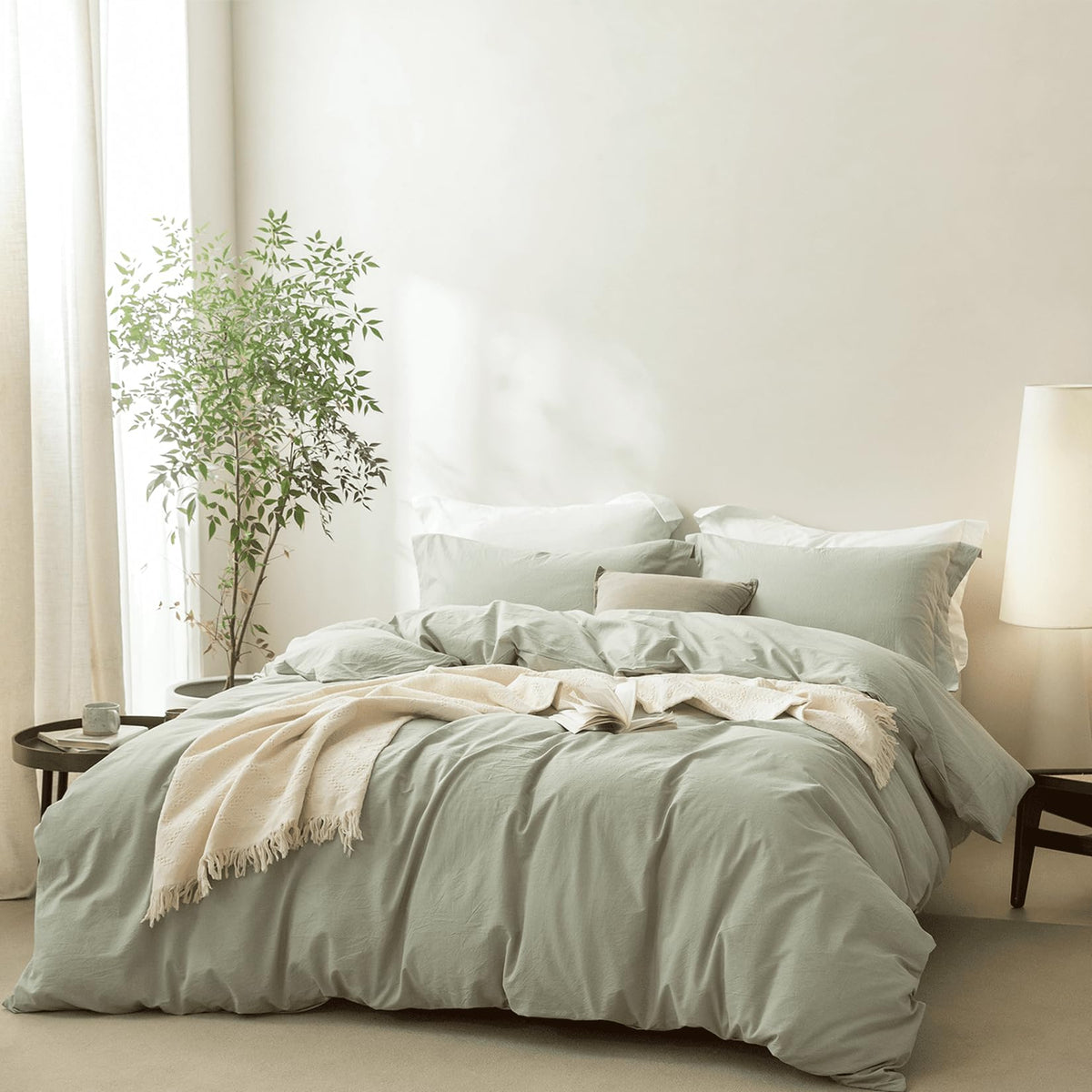 BDEAR 3Pcs Off White Duvet Cover Set Queen Size 90" L x 90" W, Oeko TEX