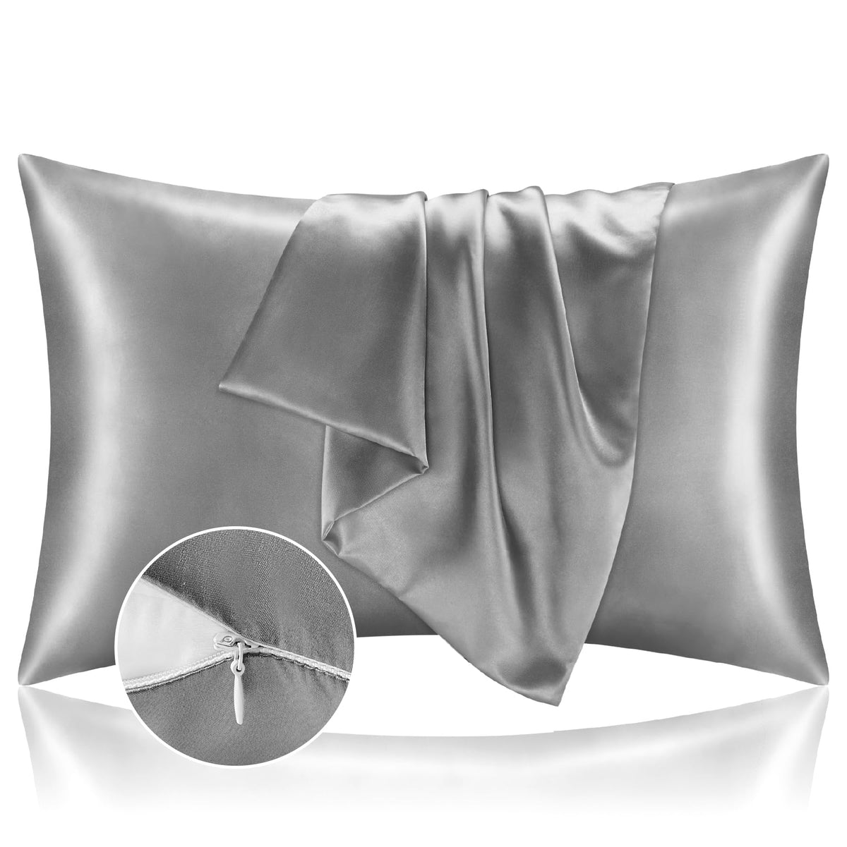 BEDELITE Zipper Satin Pillowcases, Standard Size 20"x26", Black, Set of 2