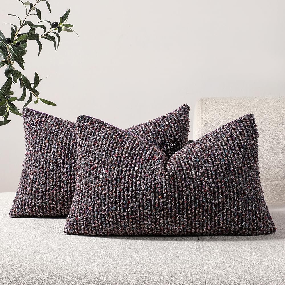 DEZENE Striped Throw Pillow Covers 18x18 Set of 2 Beige Textured Boucle Chic Morden Boho Accent Farmhouse Square Decorative Couch Pillow Covers for Home Decor Bed Sofa Living Room