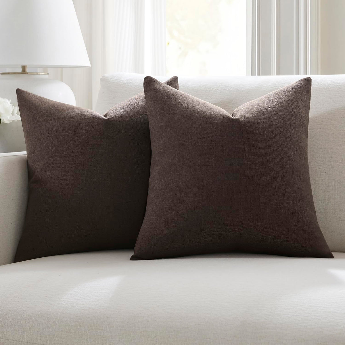 Meekio Linen Blend Throw Pillow Covers 18x18 Set of 2, Ivory