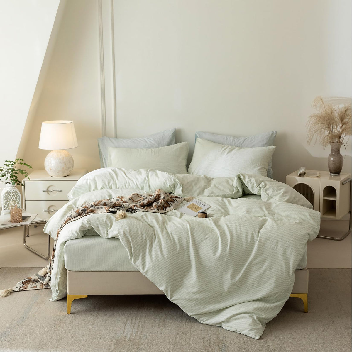 BDEAR 3Pcs Off White Duvet Cover Set Queen Size 90" L x 90" W, Oeko TEX