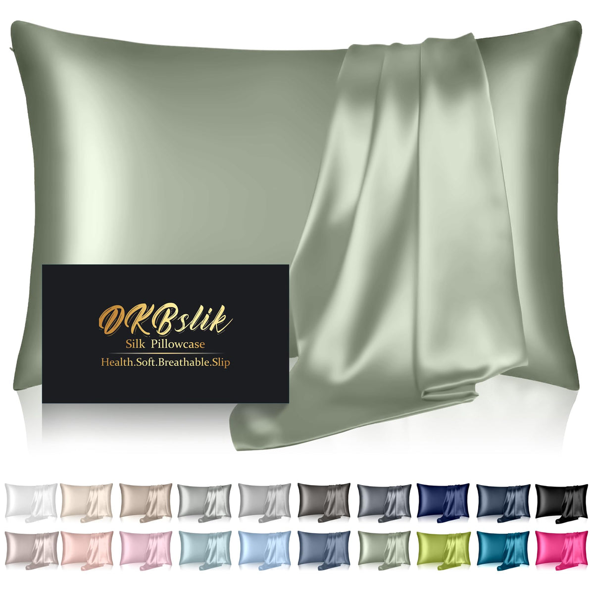Silk Pillowcase for Hair and Skin, Mulberry Silk Pillow Cases Standard Size, Anti Acne Cooling Sleep Both Sides Natural Silk Satin Pillow Covers with Hidden Zipper, Gifts for Women Men, Ash Blue