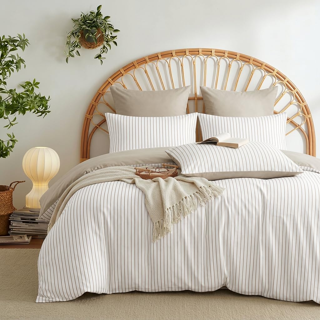 Nayoroom Gingham Duvet Cover Set Queen Brown Tan Plaid Checkered Bedding
