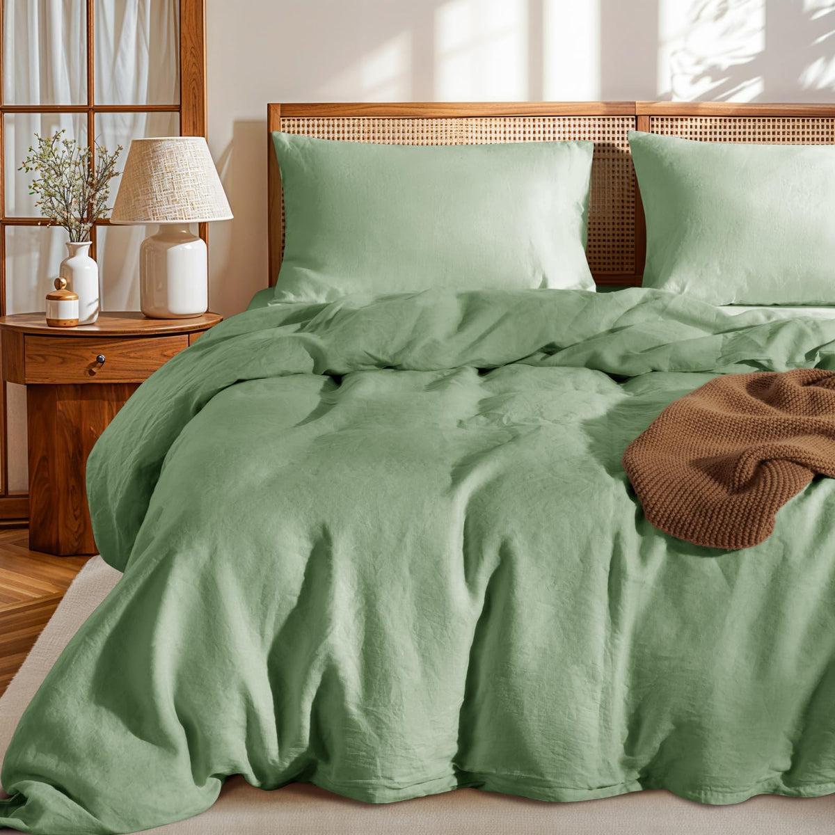 LBRO2M 100% French Linen Duvet Cover Set 3Pcs, Comforter Cover King Size