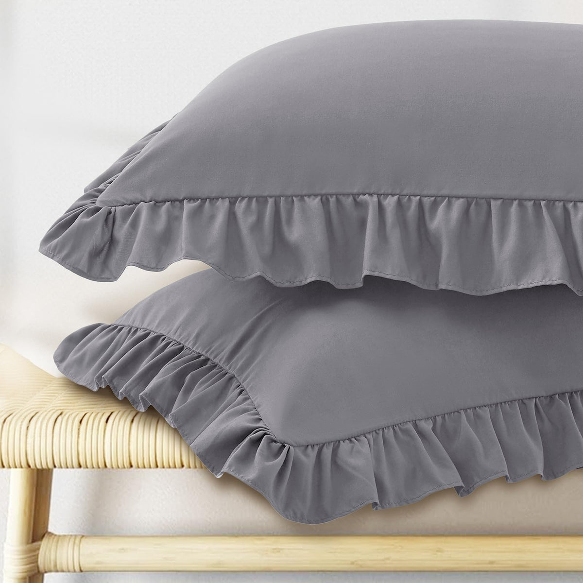 KKJIAF Ruffle Pillow Cases Standard Size Set of 2, White