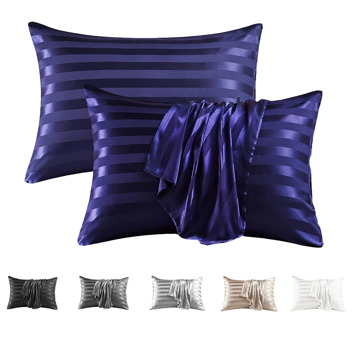 MR&HM Satin Pillowcase 2 Pack, Queen Size 20"x30", Black