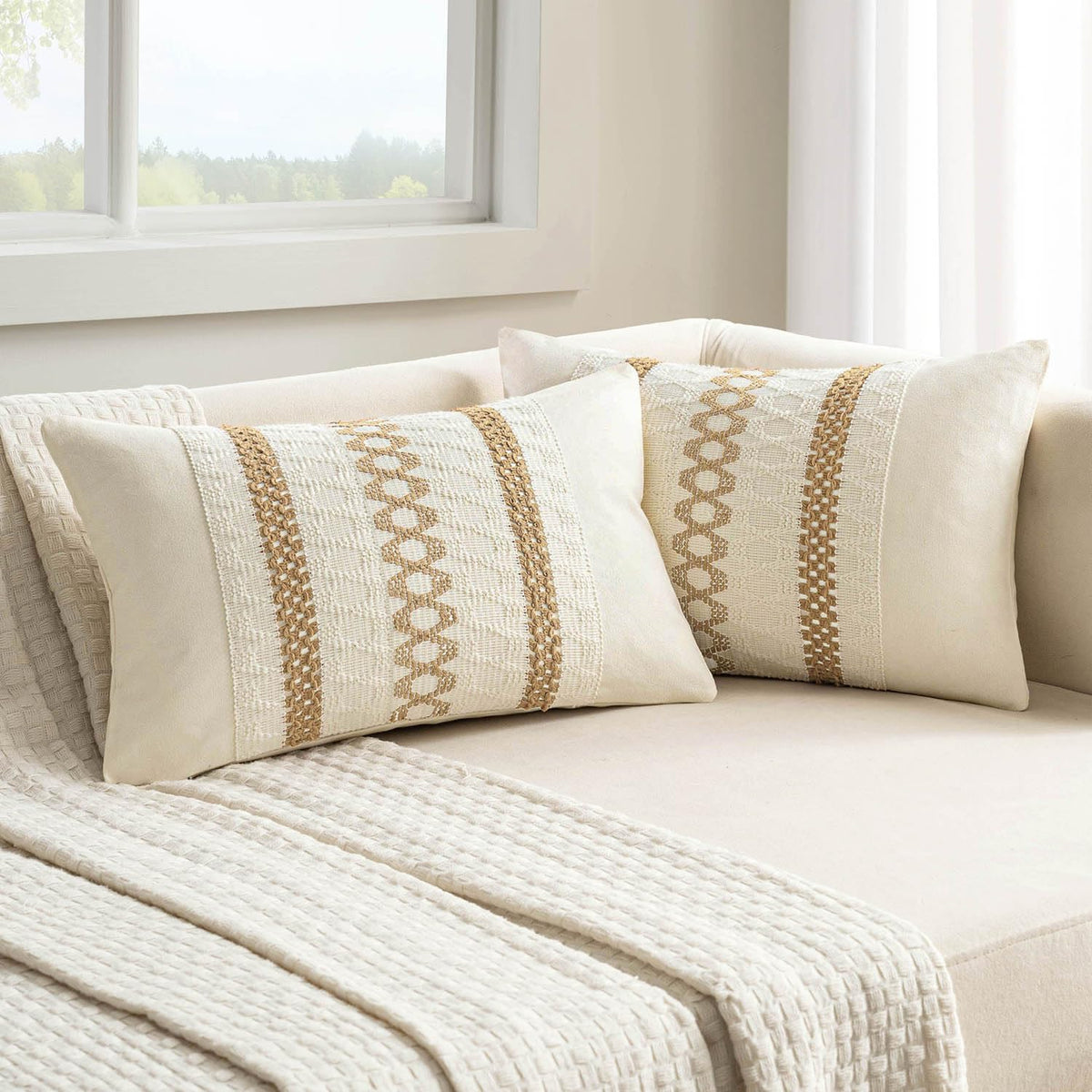 MIULEE Set of 2 Sage Green Boho Decorative Lumbar Pillow Covers 12x20 Inch