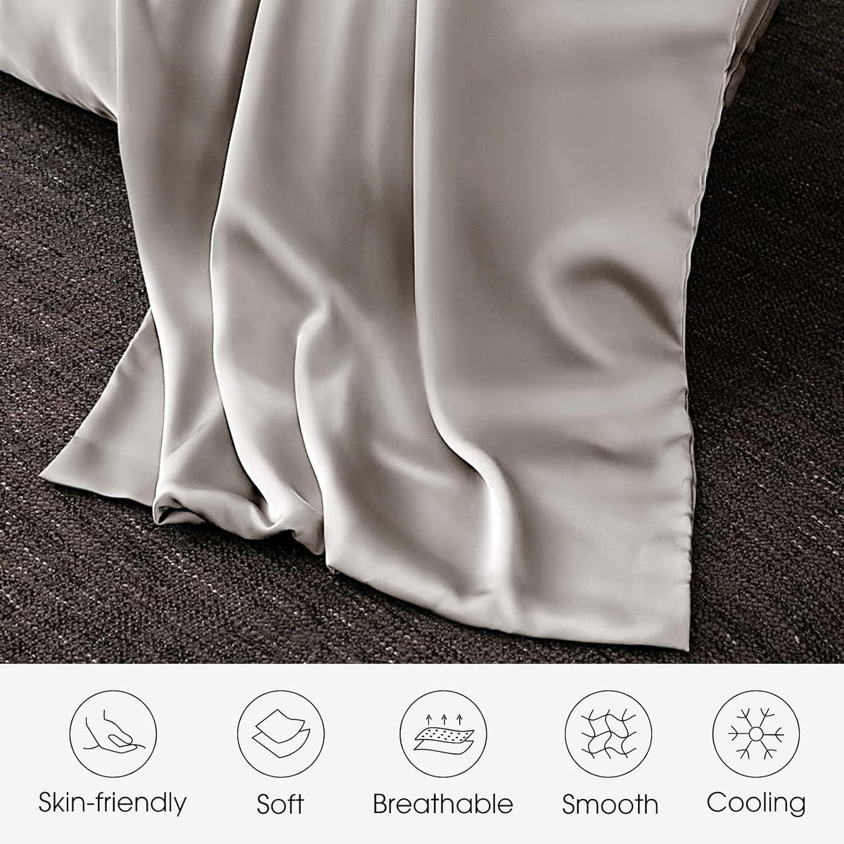 100% Silk Pillow Cases 2 Pack Queen Size Mulberry Silk Pillowcase for Hair and Skin Set of 2 Highest Grade 6A Silk Soft Breathable Cooling with Hidden Zipper, Grey