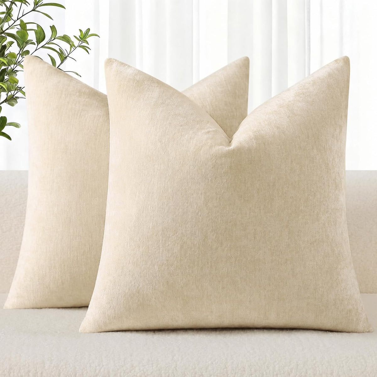 decorUhome Soft Chenille Blush Pink Throw Pillow Covers 18X18 Set of 2