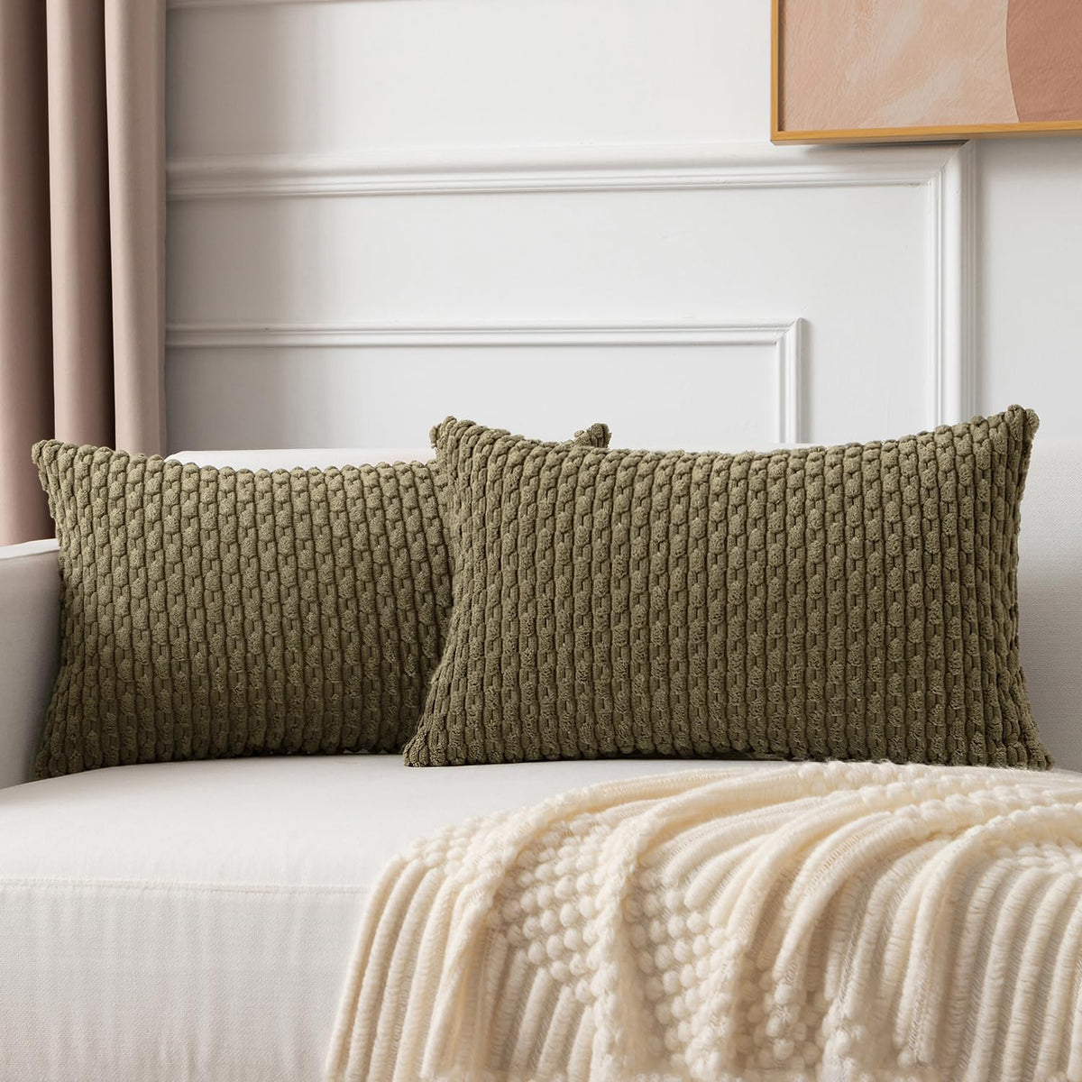Kevin Textile Soft Corduroy 18x18 Inch Pillow Covers 2 Pack, Burnt Brick