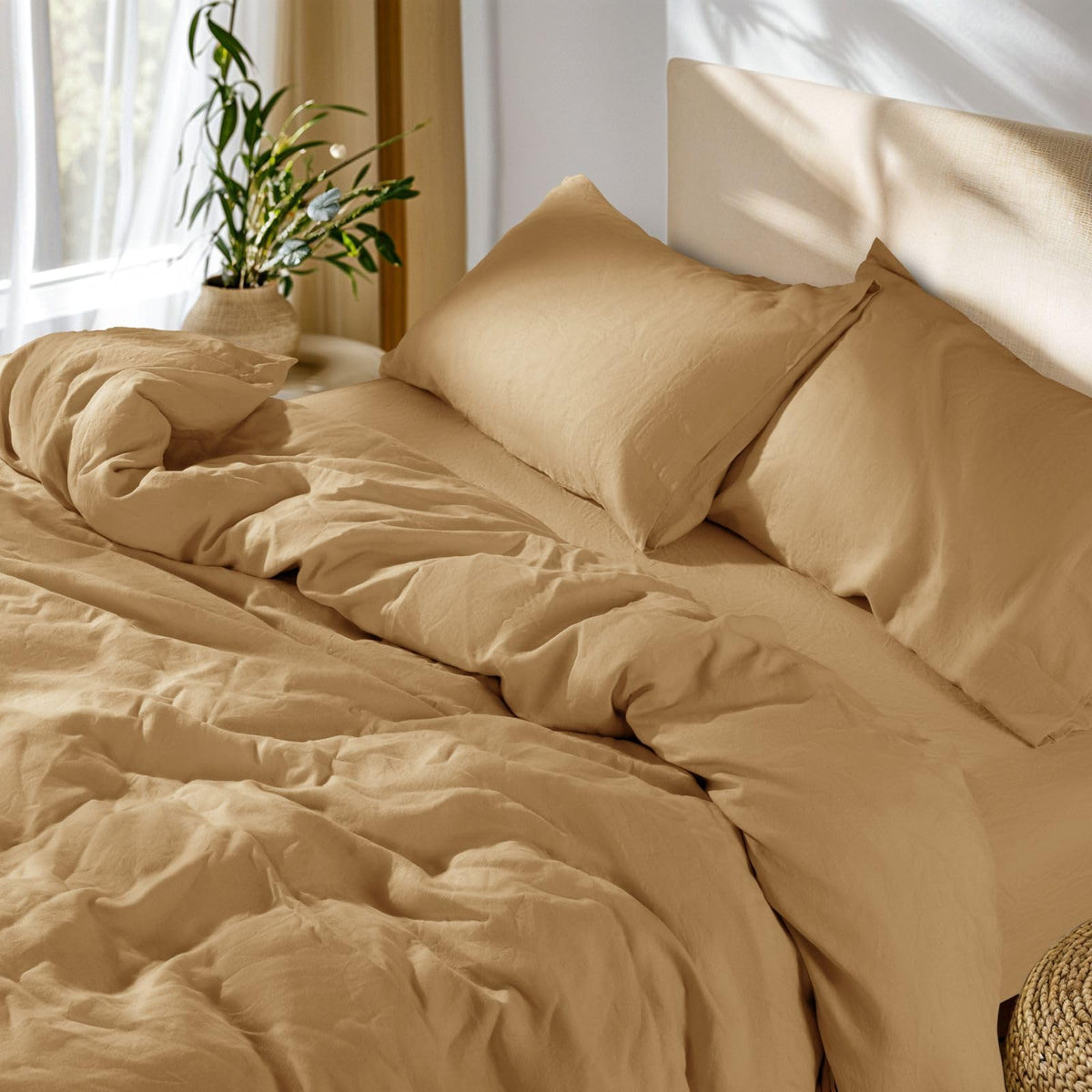 SONORO KATE 100% French Linen Queen Duvet Cover Set,Zipper Closure,3PC