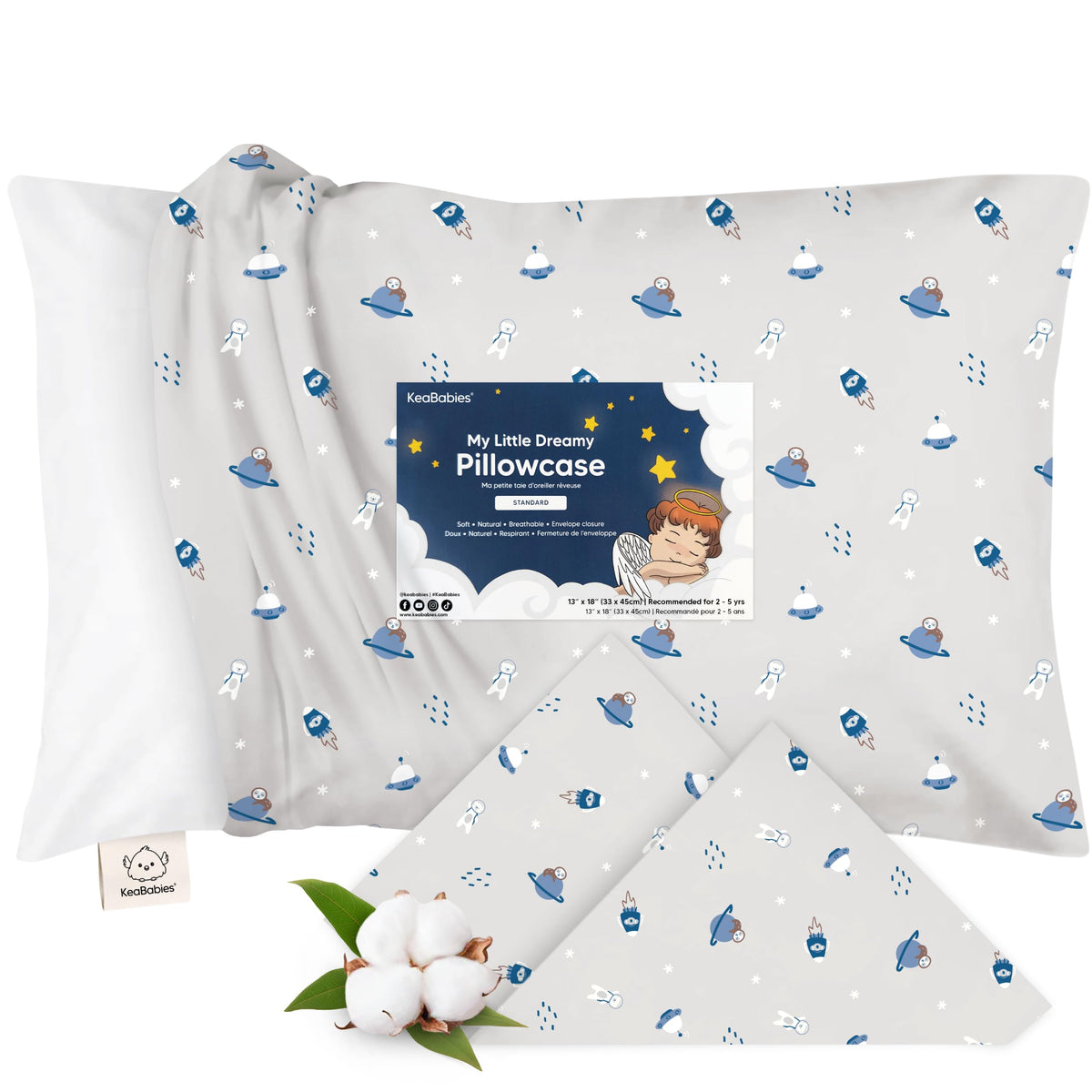 KeaBabies Toddler Pillowcase 13x18 Organic Cotton Cover, Soft White