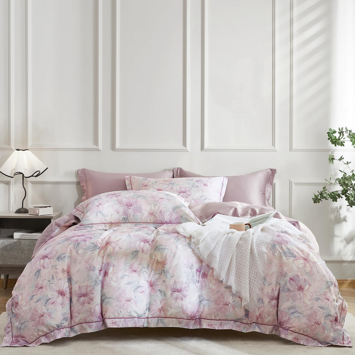 OAITE Queen Duvet Cover Set 3pcs 100% Cotton Blue Leaf