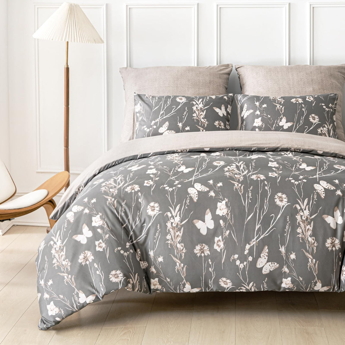 Lekesky Floral Duvet Cover Queen Size 3-Piece, Sage Green