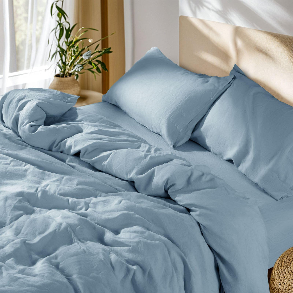 SONORO KATE 100% French Linen Queen Duvet Cover Set,Zipper Closure,3PC