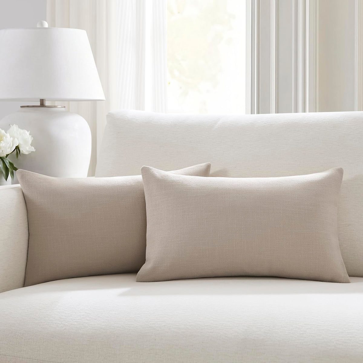 Meekio Linen Blend Throw Pillow Covers 18x18 Set of 2, Ivory