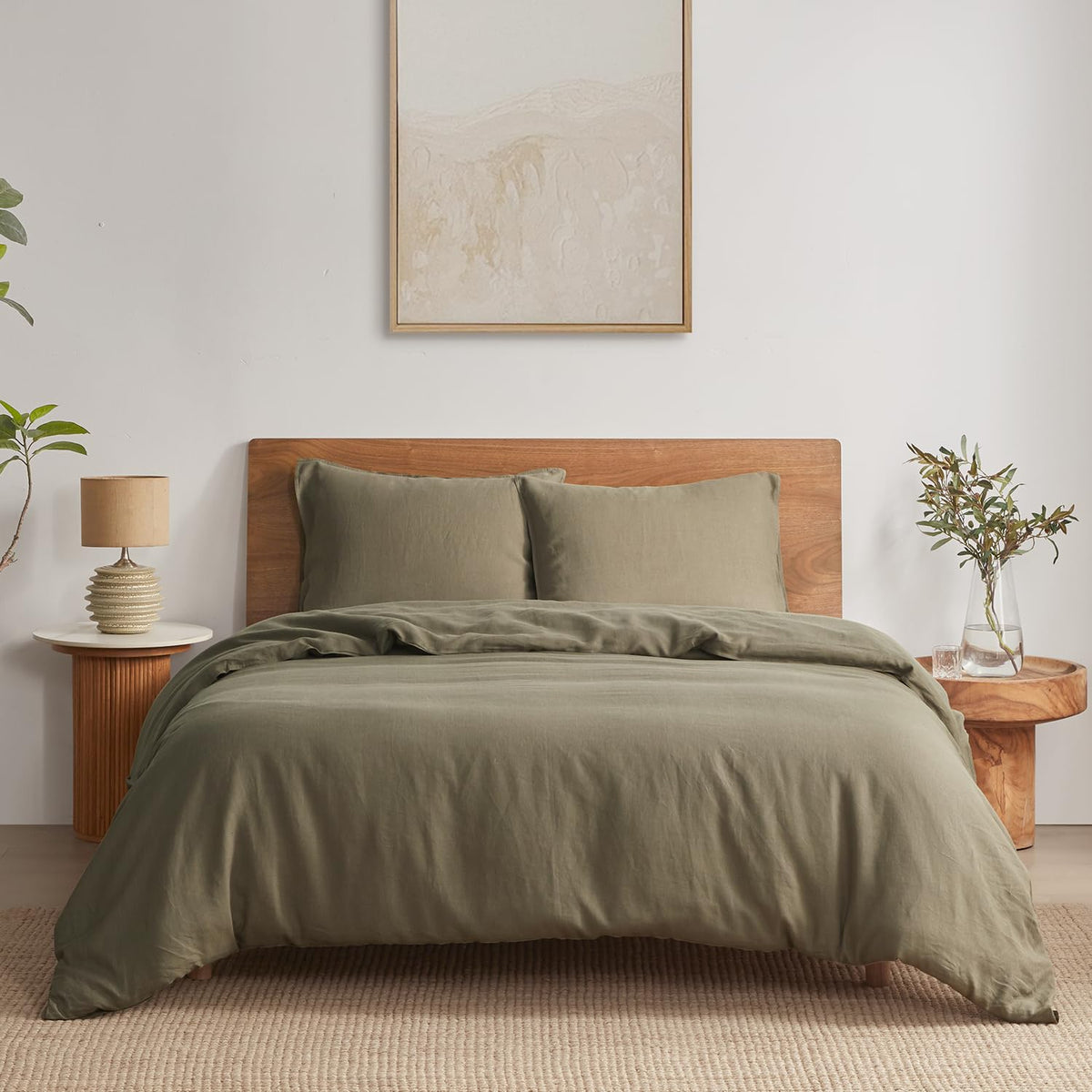 DAPU 100% French Linen Duvet Cover 3Pcs Set, 170GSM Linen Bedding, Queen