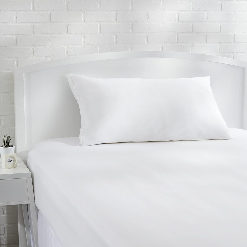 Amazon Basics King Pillow Protector with Zipper, Breathable 100% Cotton Hypoallergenic, Tight Weave, Machine Washable, White, 37 x 21 Inches, Pillows Not Included