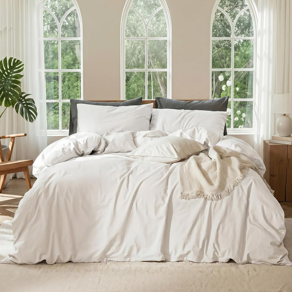 100% Linen Duvet Cover, Soft 3pcs Bedding Set with Zipper Closure, Natural Texture, Breathable for Hot Sleeper,Comforter Not Included(Dark Grey,King(104 * 90))