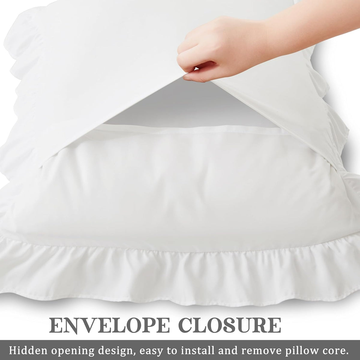 KKJIAF Ruffle Pillow Cases Standard Size Set of 2, White