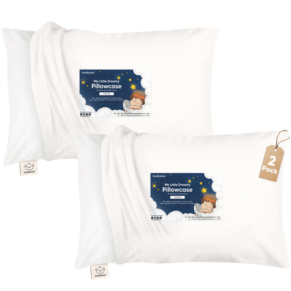KeaBabies Toddler Pillowcase 13x18 Organic Cotton Cover, Soft White