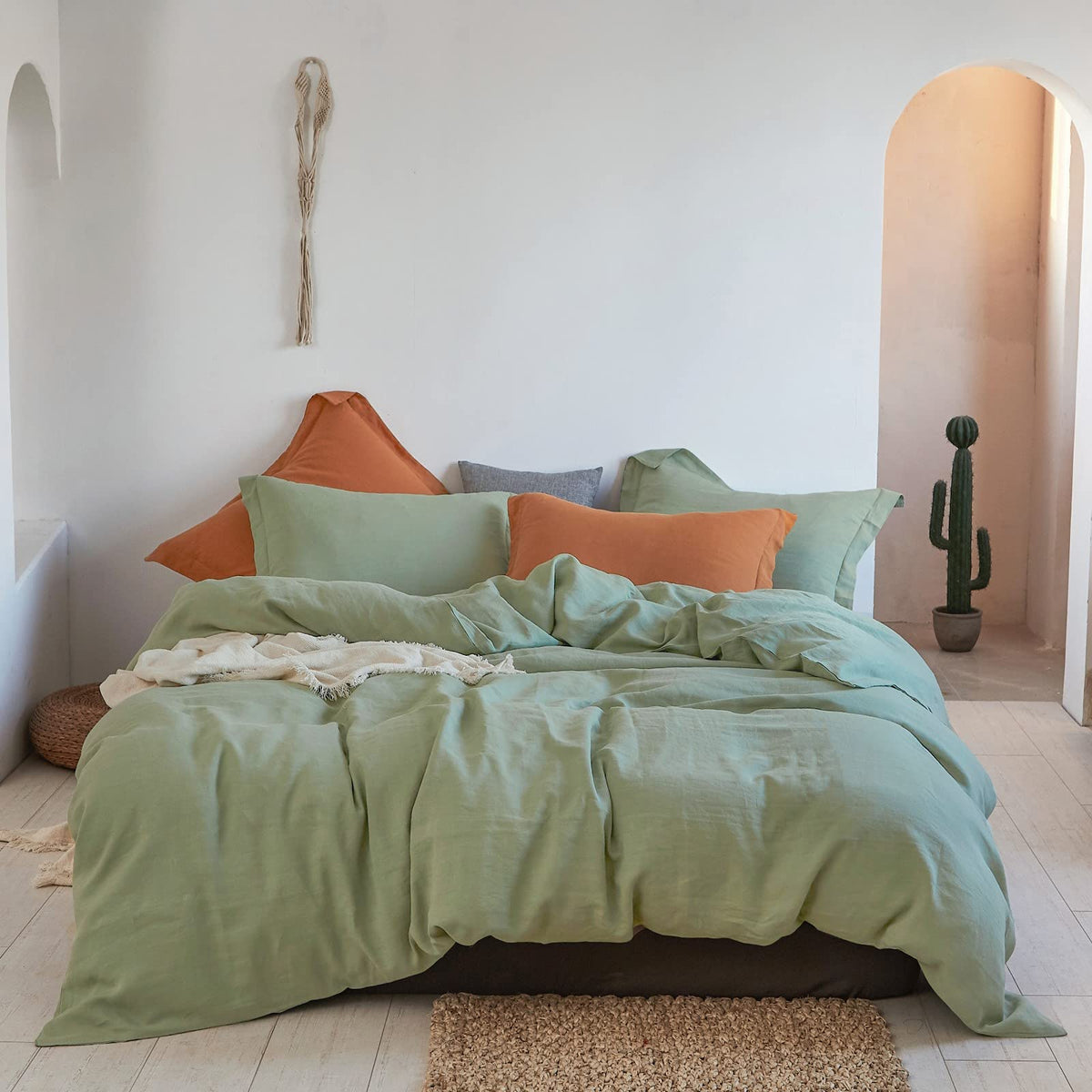 Simple&Opulence 100% Linen Duvet Cover Set 3pcs Basic Style Natural French Washed Flax Solid Color Soft Breathable Farmhouse Bedding with Button Closure - Linen, King