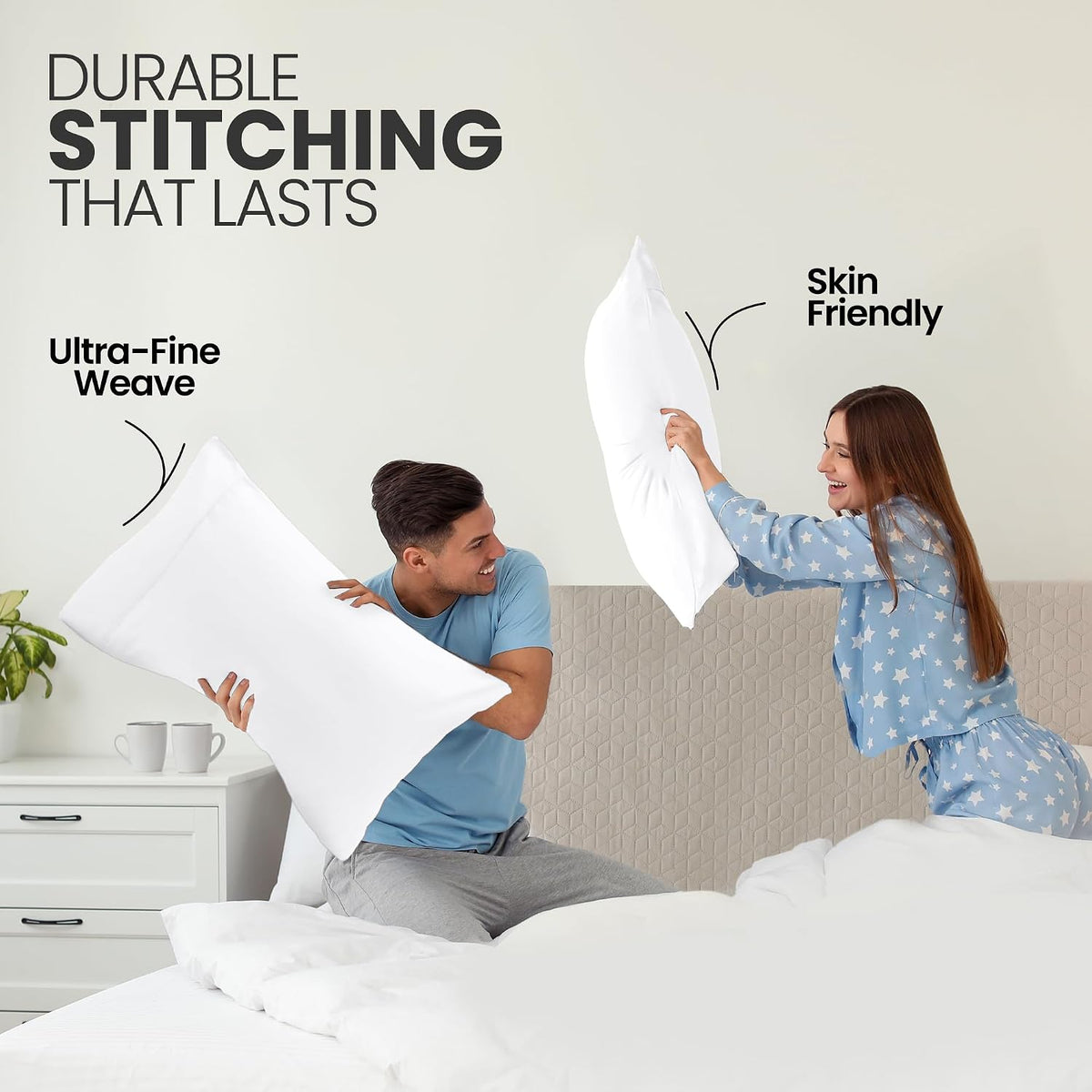 Pillow Covers Standard Size Set of 4, Soft and Comfy Pillow Cases, White