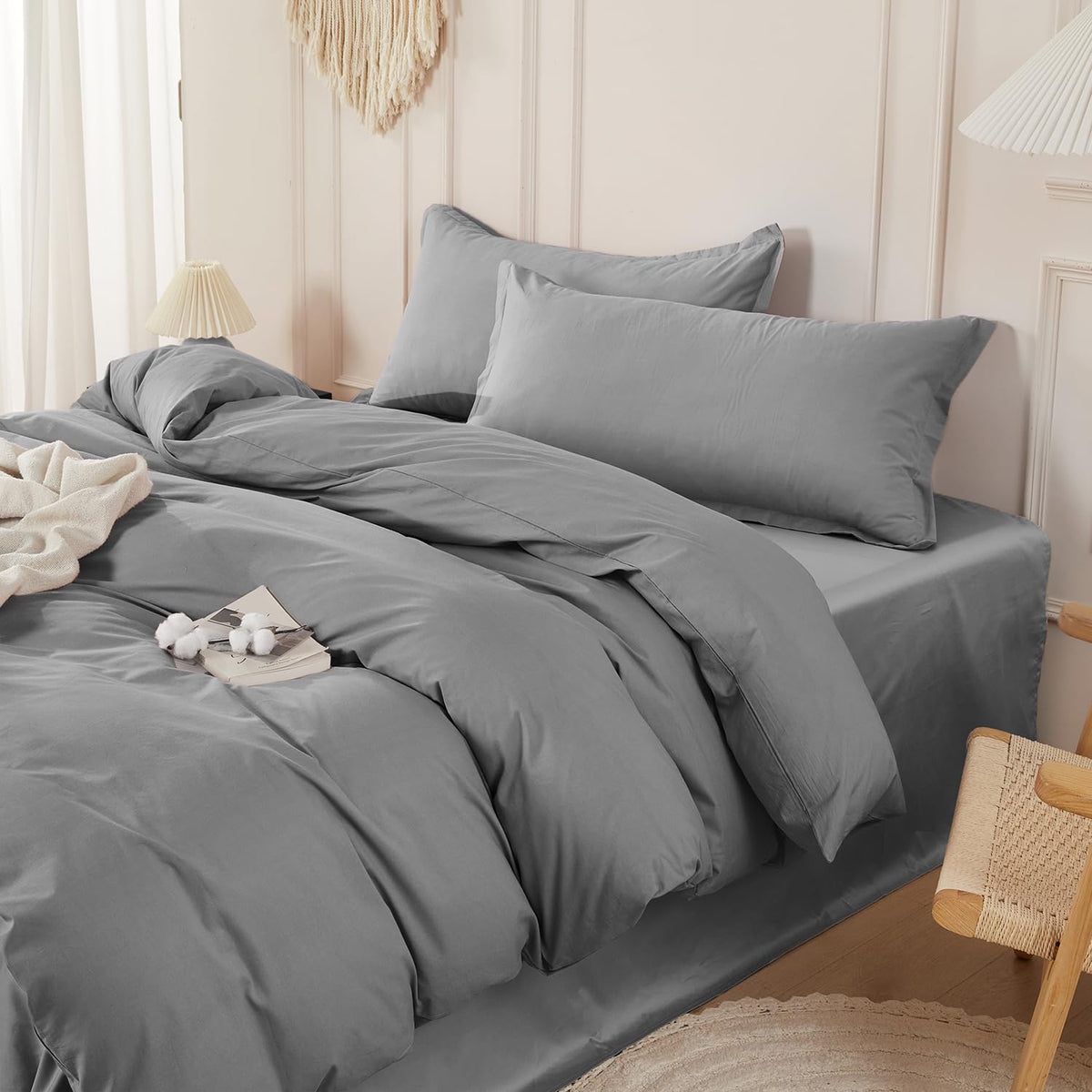 Duvet Cover Set King Size 100% Organic Cotton Pirate Black, SAPHREAS 3 Pcs Soft Bedding Comforter Cover with Zipper Closure & Corner Ties, Comforter Not Included
