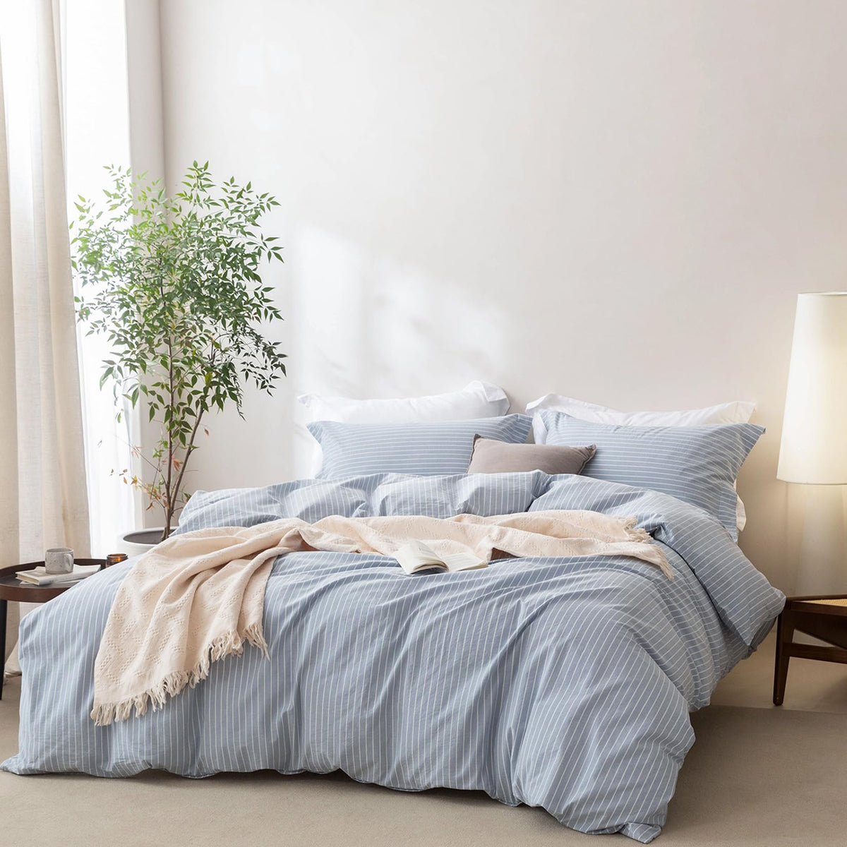 BDEAR 3Pcs Off White Duvet Cover Set Queen Size 90" L x 90" W, Oeko TEX