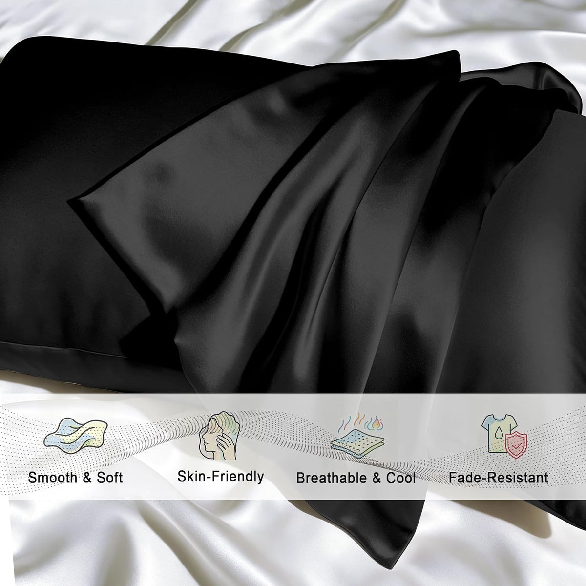 Gabire Mulberry Silk Pillow Cases Set of 2, Both Sides Real Silk Pillowcase for Hair and Skin Prevent Acne Pillowcase Organic Silk Pillowcase 2 Pack with Hidden Zipper, Black, Standard (20"×26")