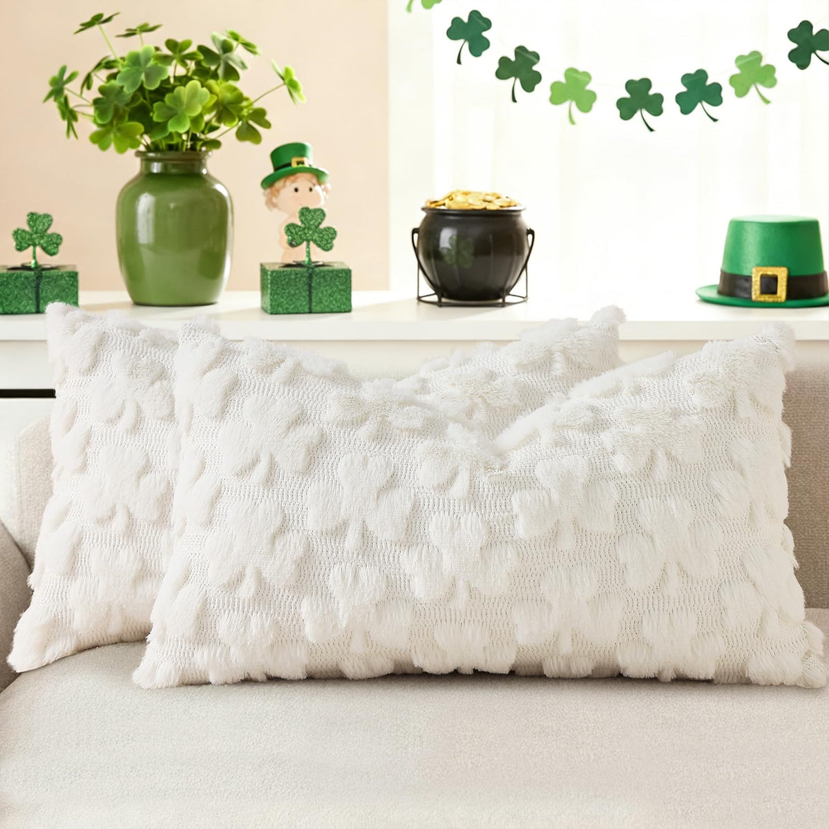 decorUhome Faux Fur Plush Soft Rust Throw Pillow Covers 18x18 Set of 2
