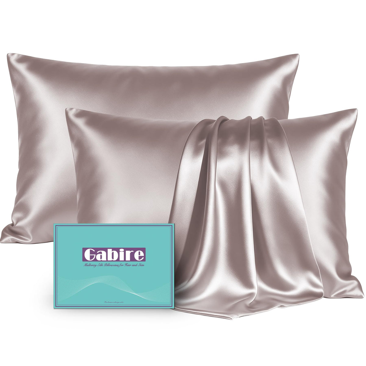 Gabire Mulberry Silk Pillow Cases Set of 2, Both Sides Real Silk Pillowcase for Hair and Skin Prevent Acne Pillowcase Organic Silk Pillowcase 2 Pack with Hidden Zipper, Black, Standard (20"×26")