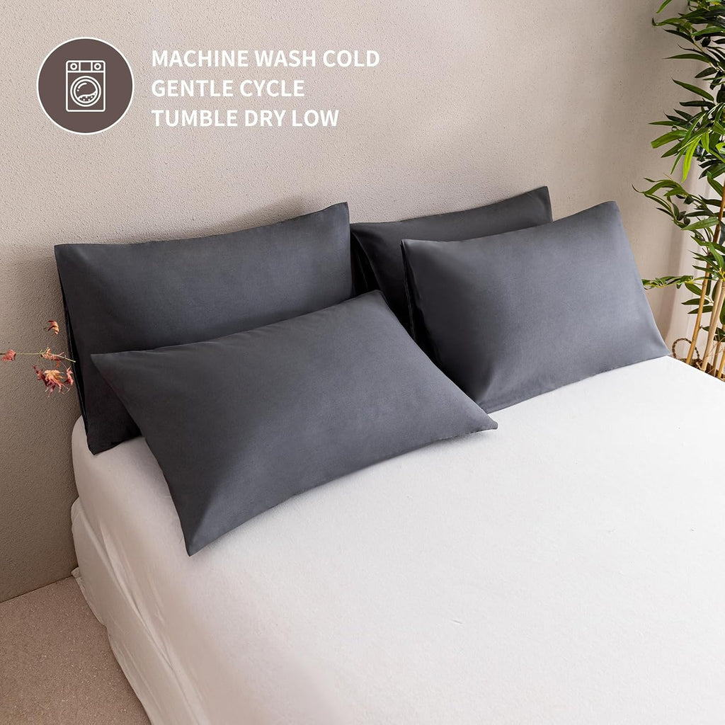 MINIPANDA Dark Grey Pillow Cases Set of 4 Queen Size, Envelope Design