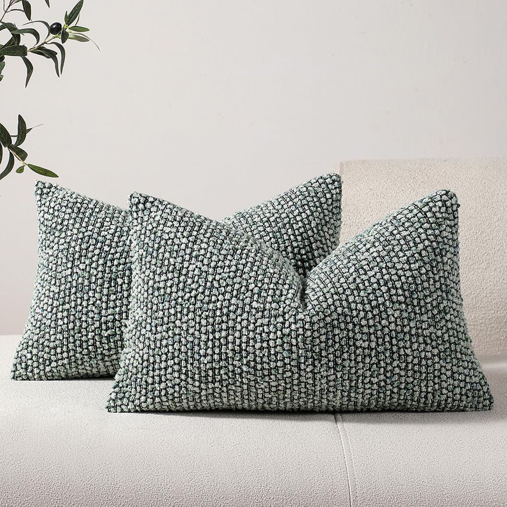 DEZENE Striped Throw Pillow Covers 18x18 Set of 2 Beige Textured Boucle Chic Morden Boho Accent Farmhouse Square Decorative Couch Pillow Covers for Home Decor Bed Sofa Living Room