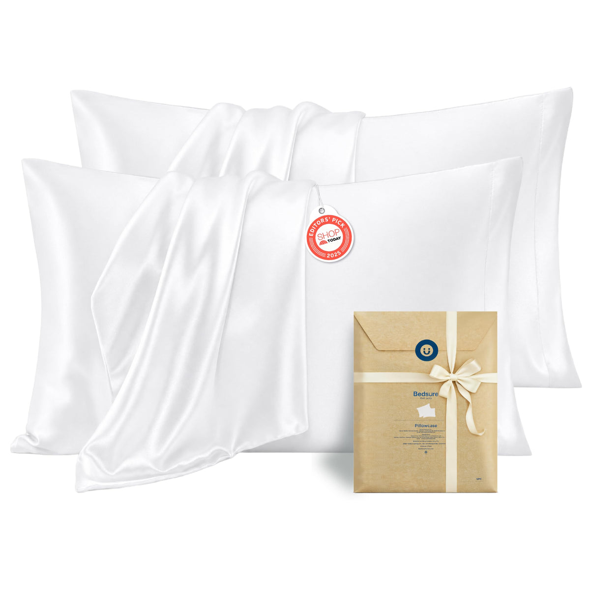 Bedsure Satin Pillowcases Queen Set of 2, Similar to Silk Pillow Case Black