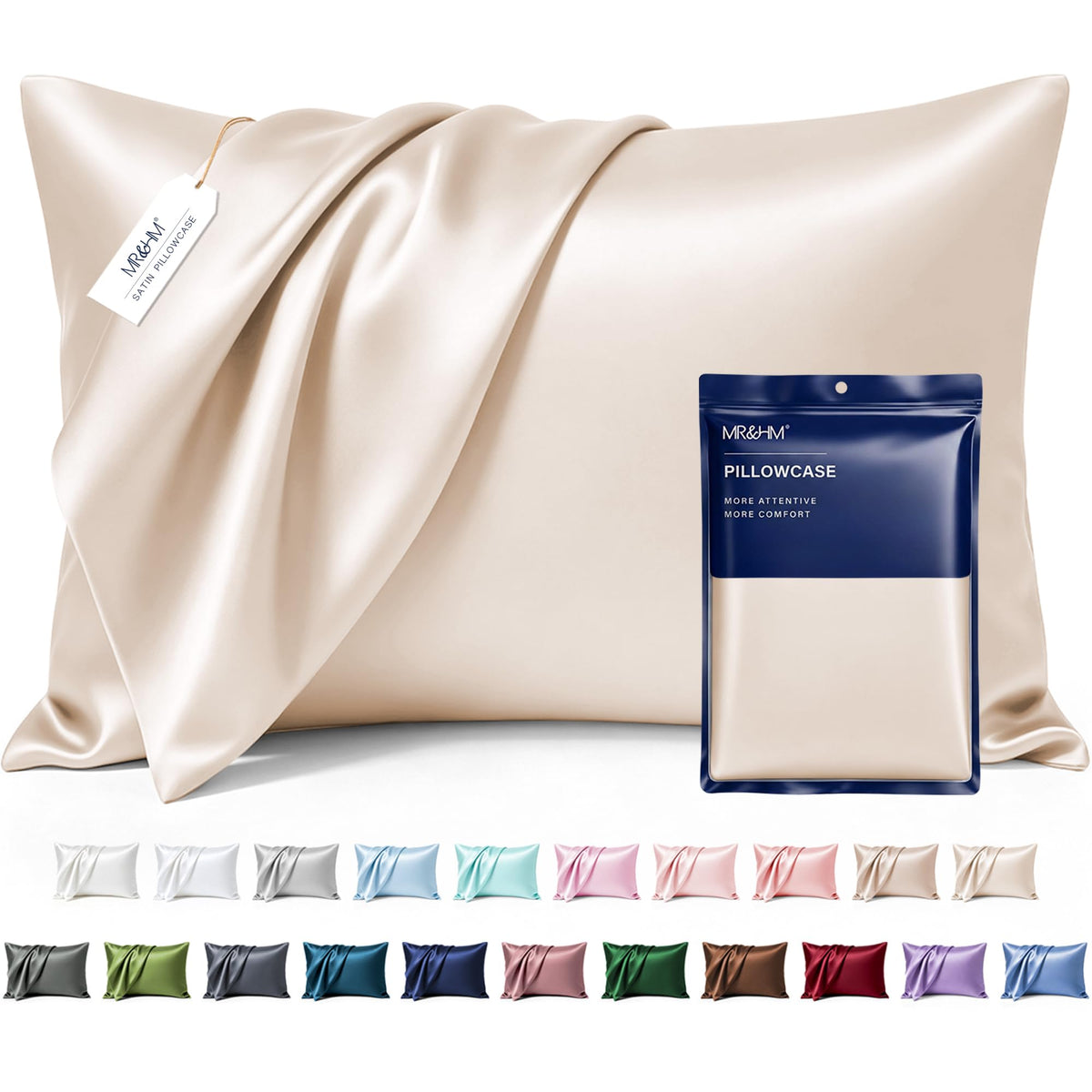 MR&HM Satin Pillowcase 2 Pack, Queen Size 20"x30", Black