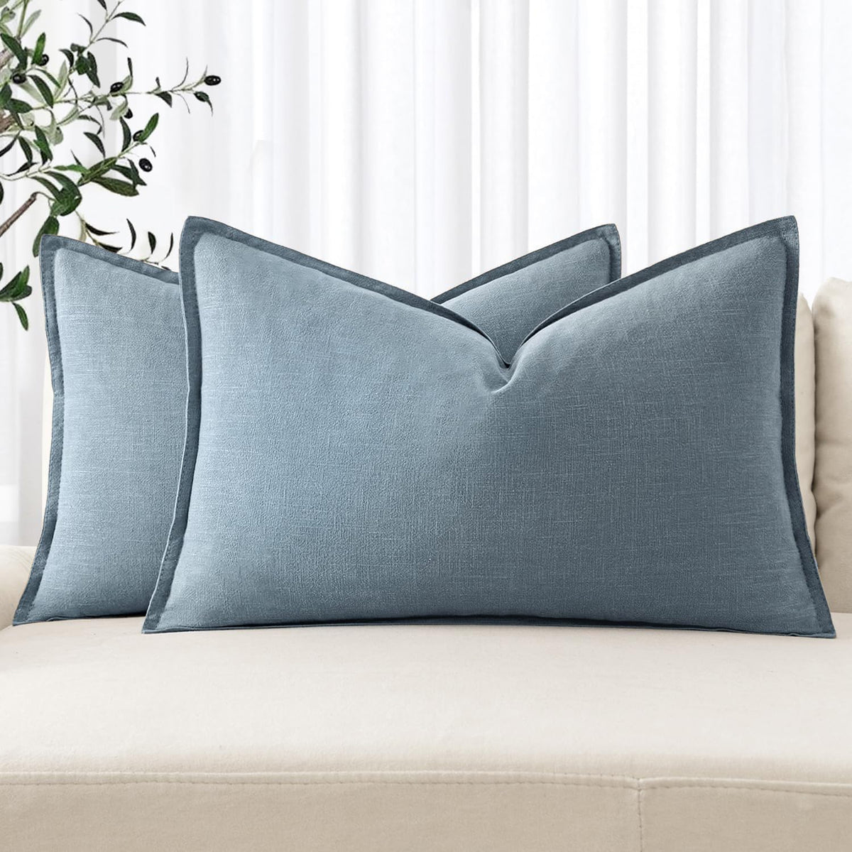 MIULEE Decorative Linen Pillow Covers 20x20 Inch Natural Beige