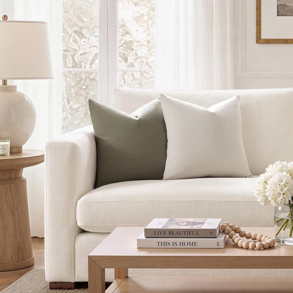 Meekio Linen Blend Throw Pillow Covers 18x18 Set of 2, Ivory