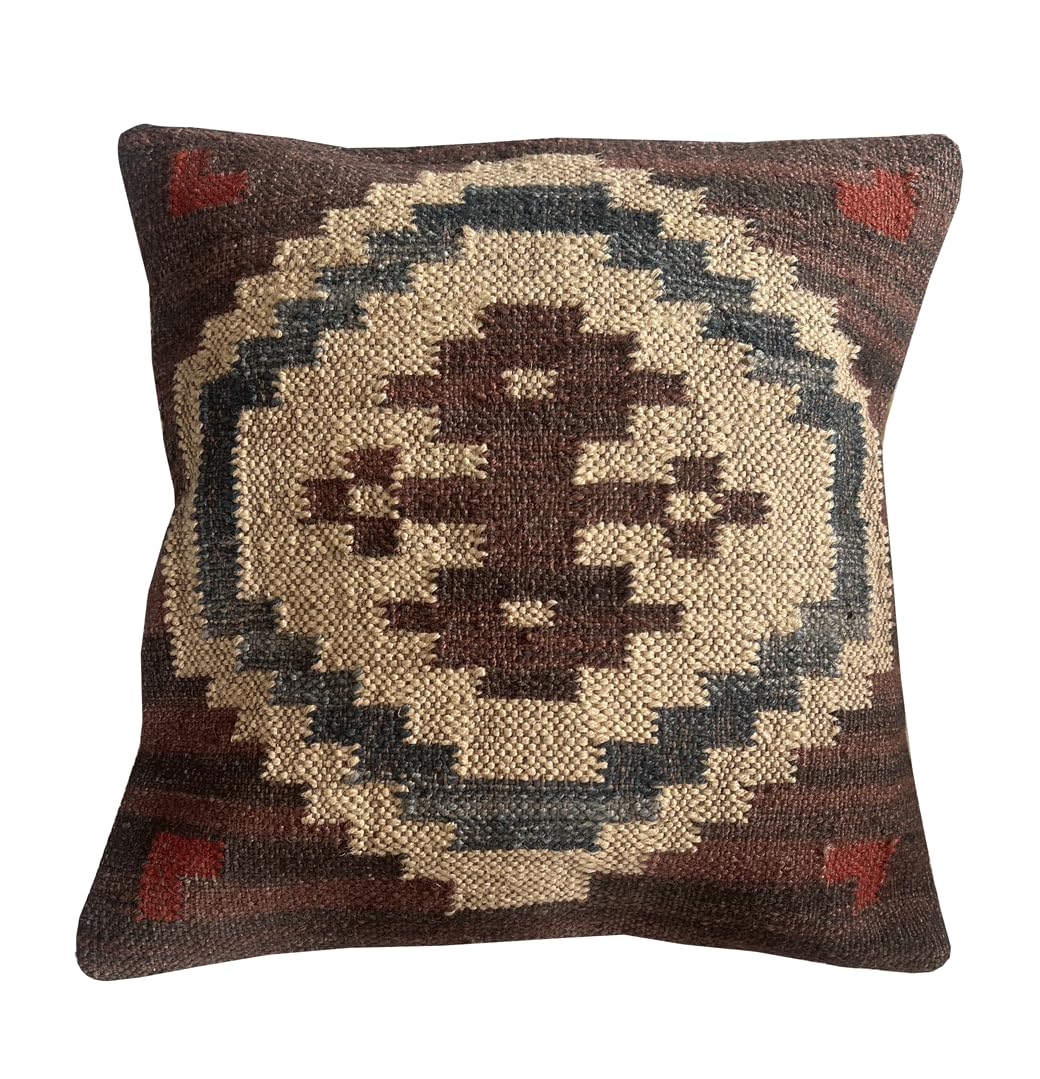 Indian Vintage Kilim Hand Loom Cushion Cover 18X18 Pillows Boho Ethnic Shams Jute Pillow Cases Rug Boho