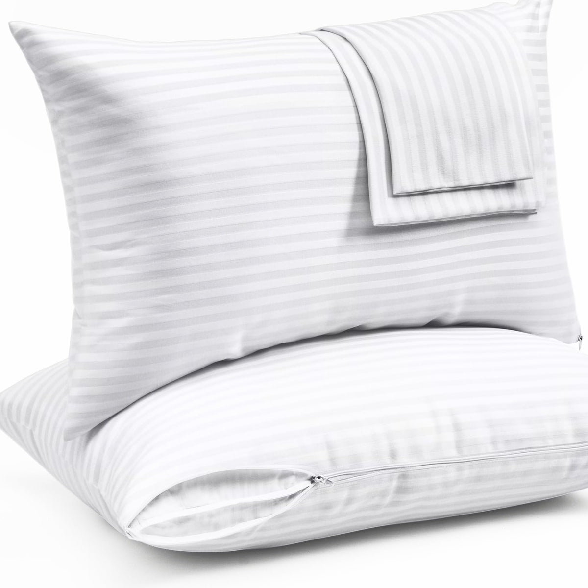 Ultra Soft Pillow Protectors with Zipper - Queen Size - Set of 4 - White
