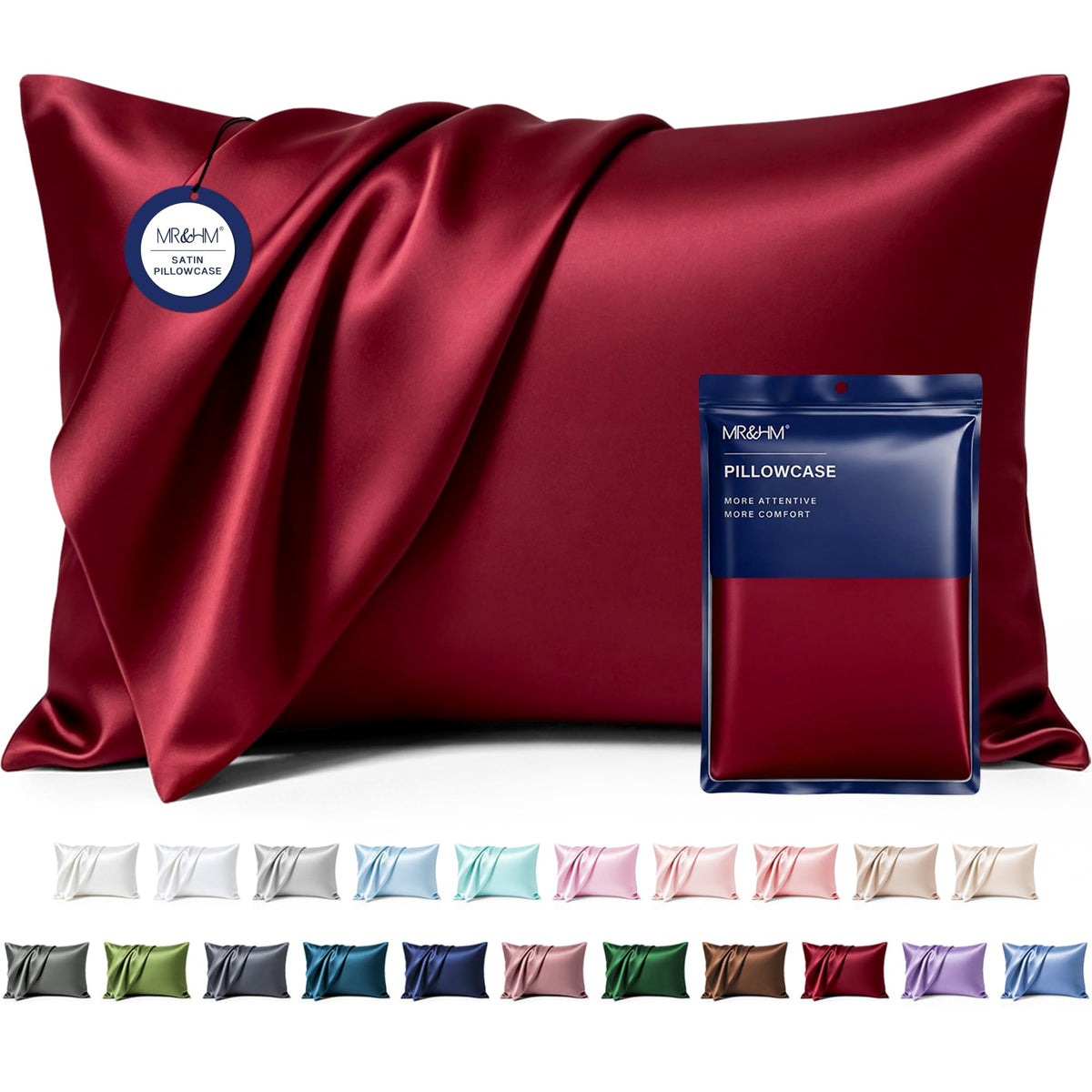 MR&HM Satin Pillowcase 2 Pack, Queen Size 20"x30", Black
