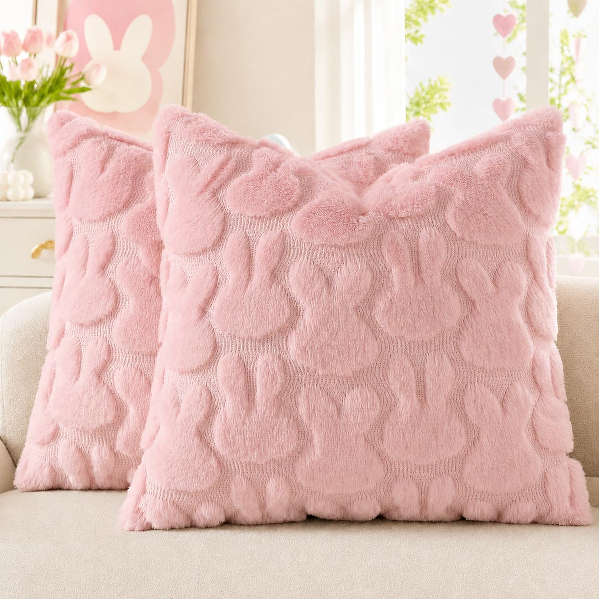 decorUhome Faux Fur Plush Soft Rust Throw Pillow Covers 18x18 Set of 2