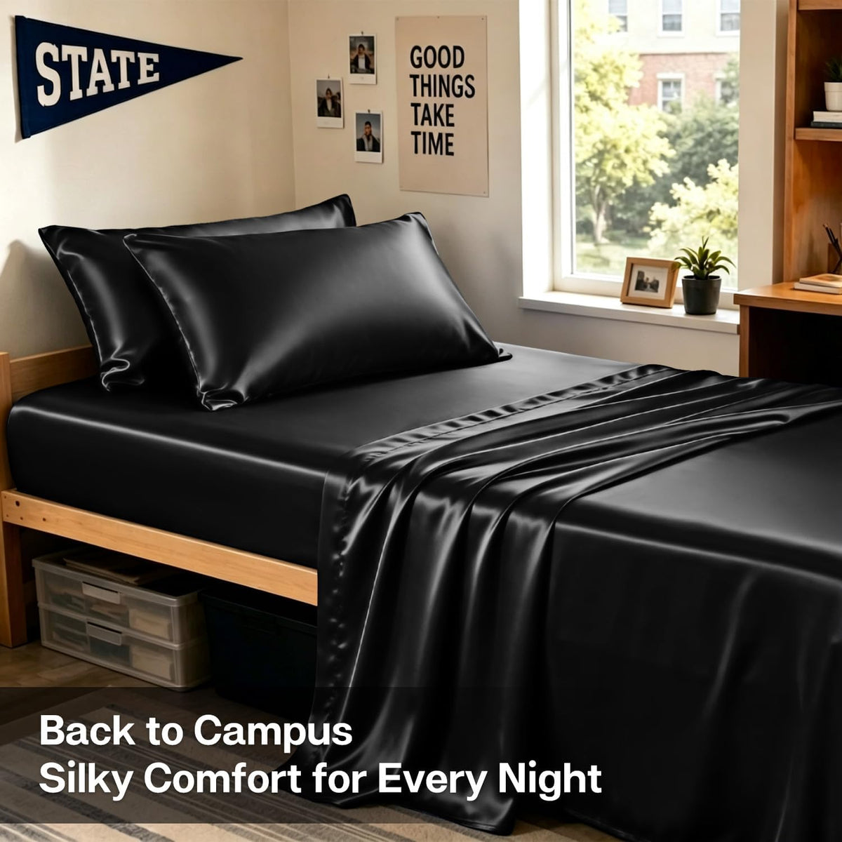 MR&HM Satin Pillowcase 2 Pack, Queen Size 20"x30", Black