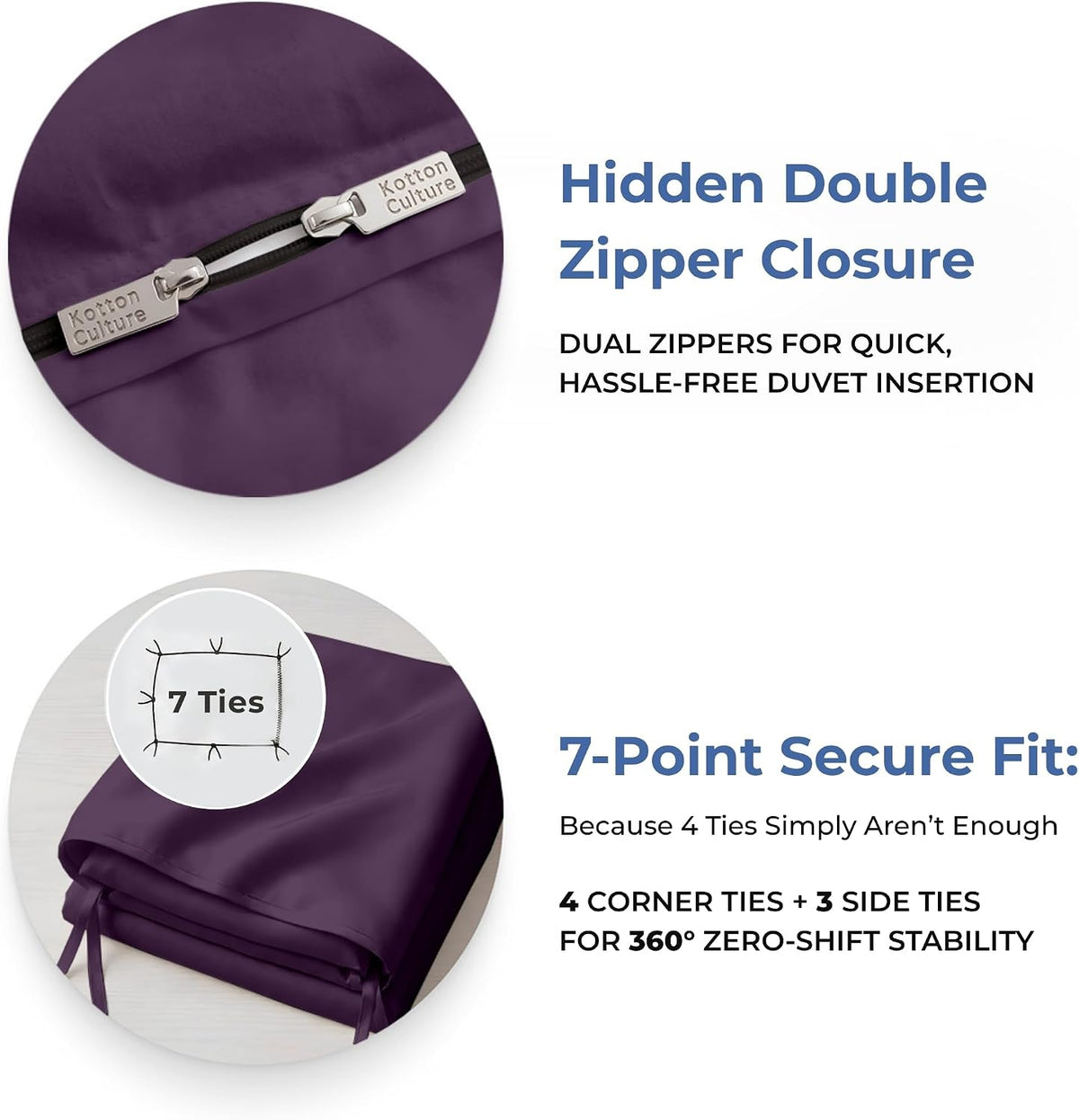 Kotton Culture 3 Pc Duvet Cover King Size Set-100% Egyptian Cotton 600 Thread Count Ultra Soft Premium Durable Comforter Cover Zipper Closure & Corner Ties - (Plum, 104" X 94")