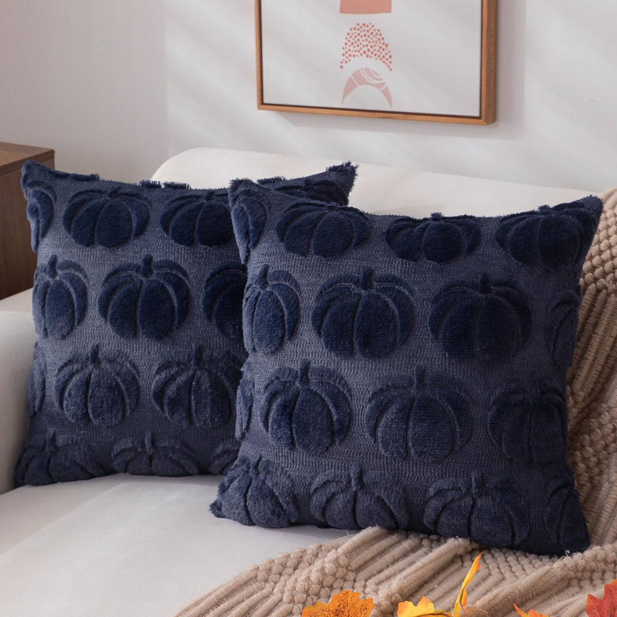 DFXSZ Fall Pillow Covers 18x18 2Pcs Beige Pumpkin Fall Decorations for Home
