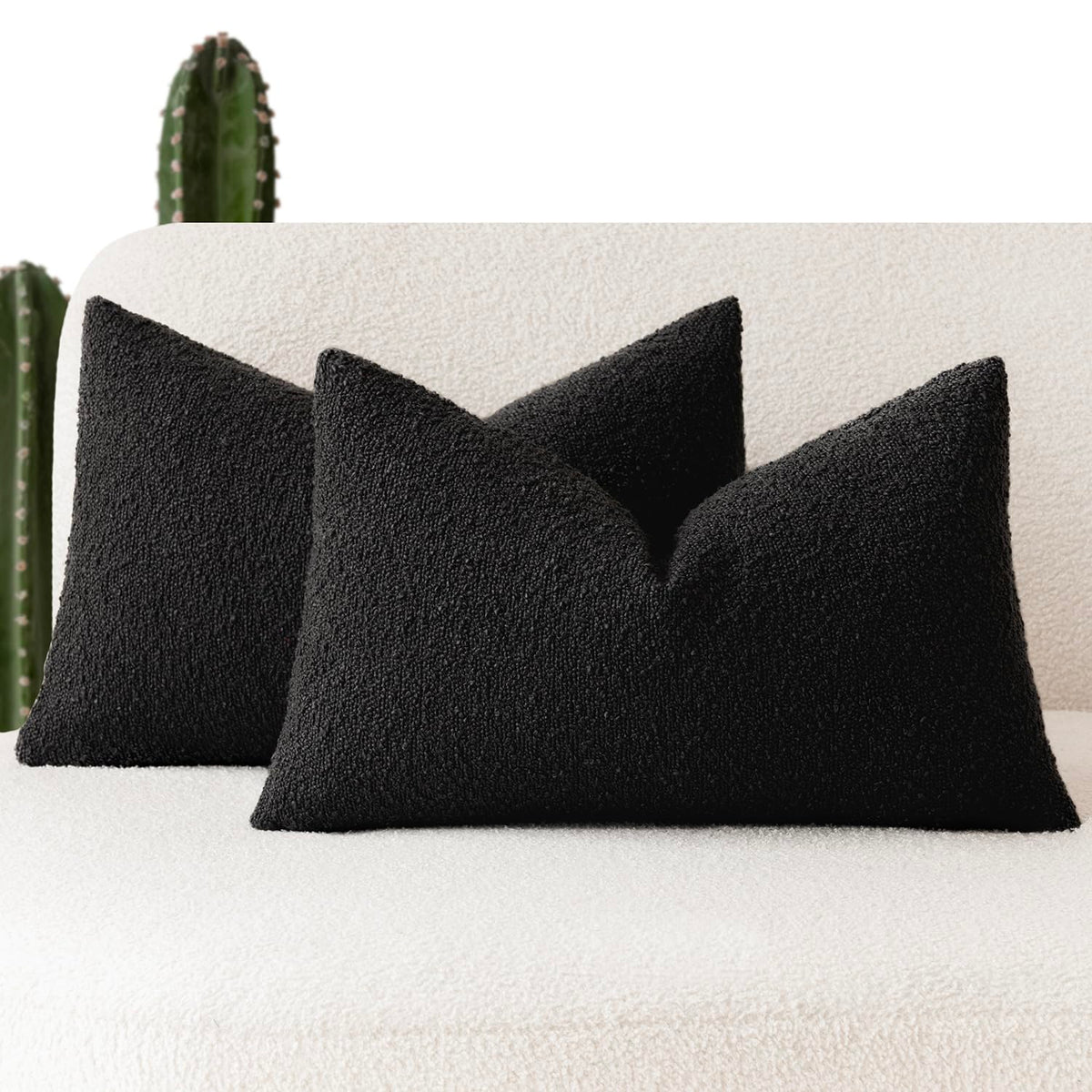 Foindtower Decorative Textured Boucle Throw Pillow Covers 18x18 Inch,Ivory