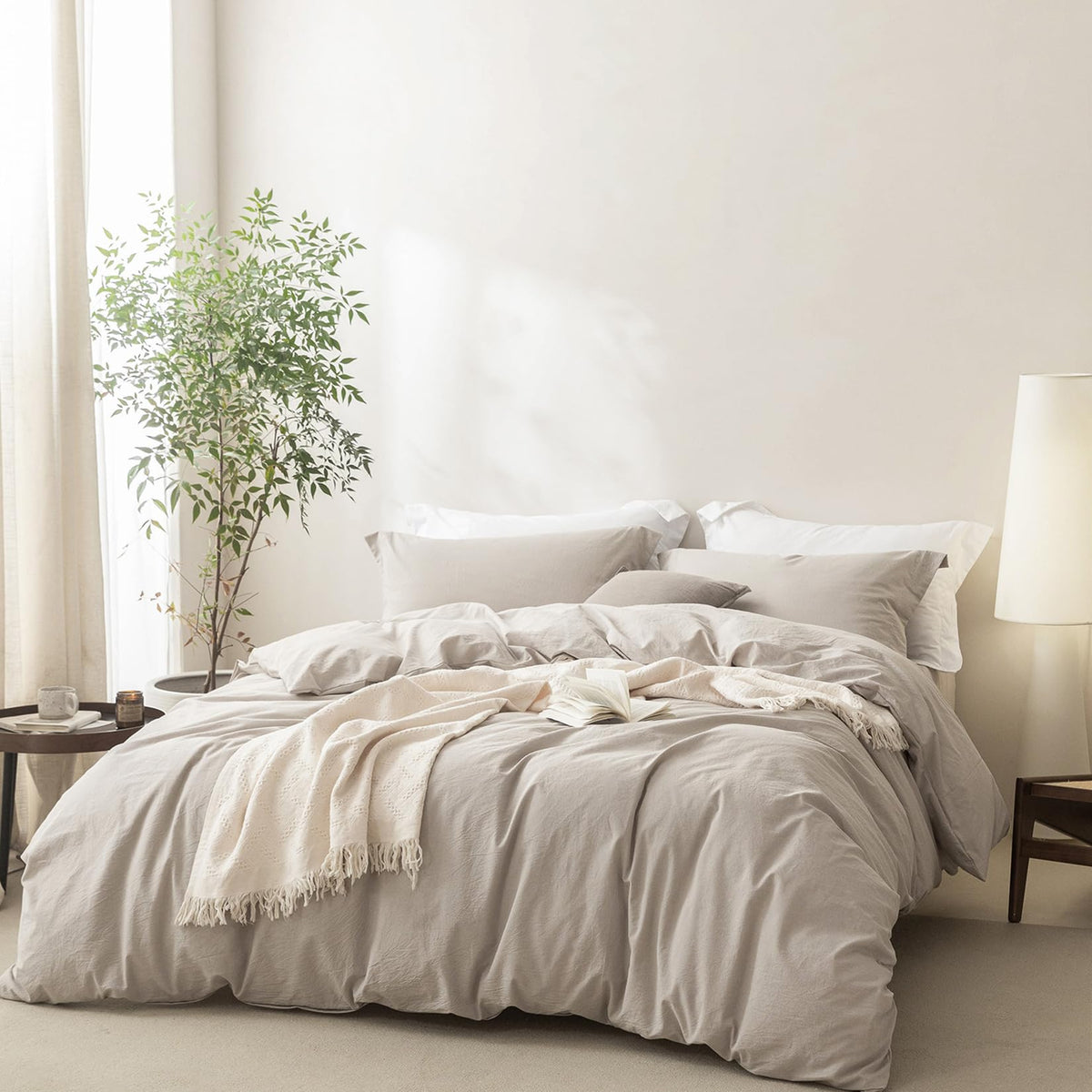 BDEAR 3Pcs Olive Green Duvet Cover Set Queen Size 90" L x 90" W,Oeko TEX