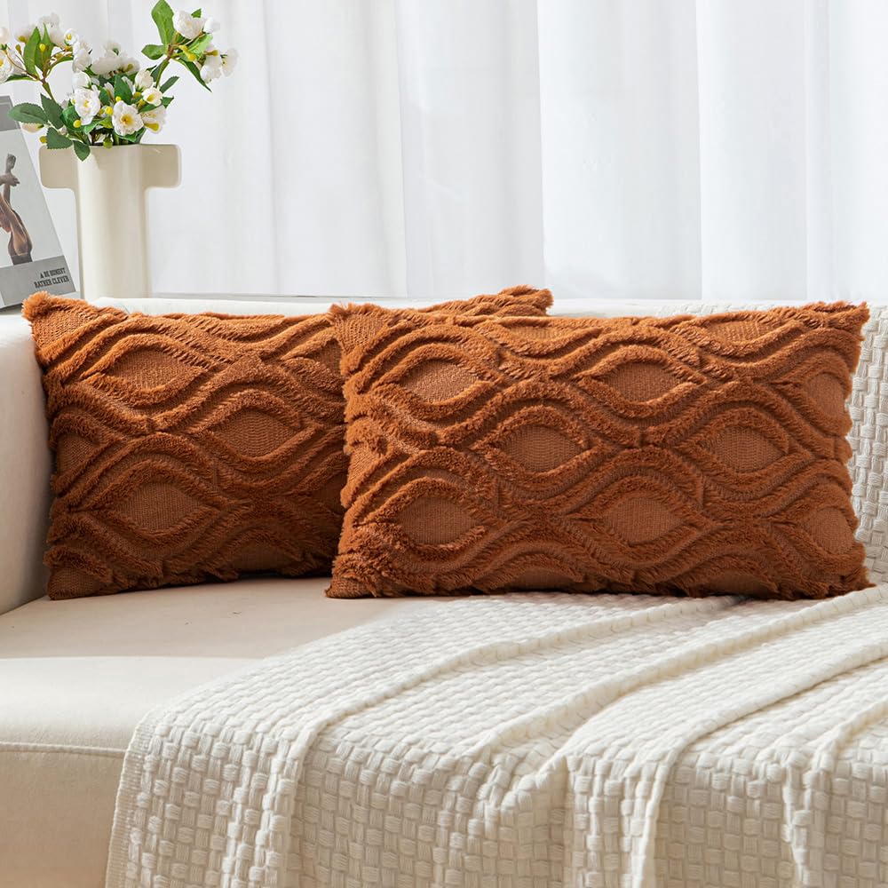 MIULEE Fall Mustard Yellow Soft Plush Faux Wool Throw Pillow Covers 18x18