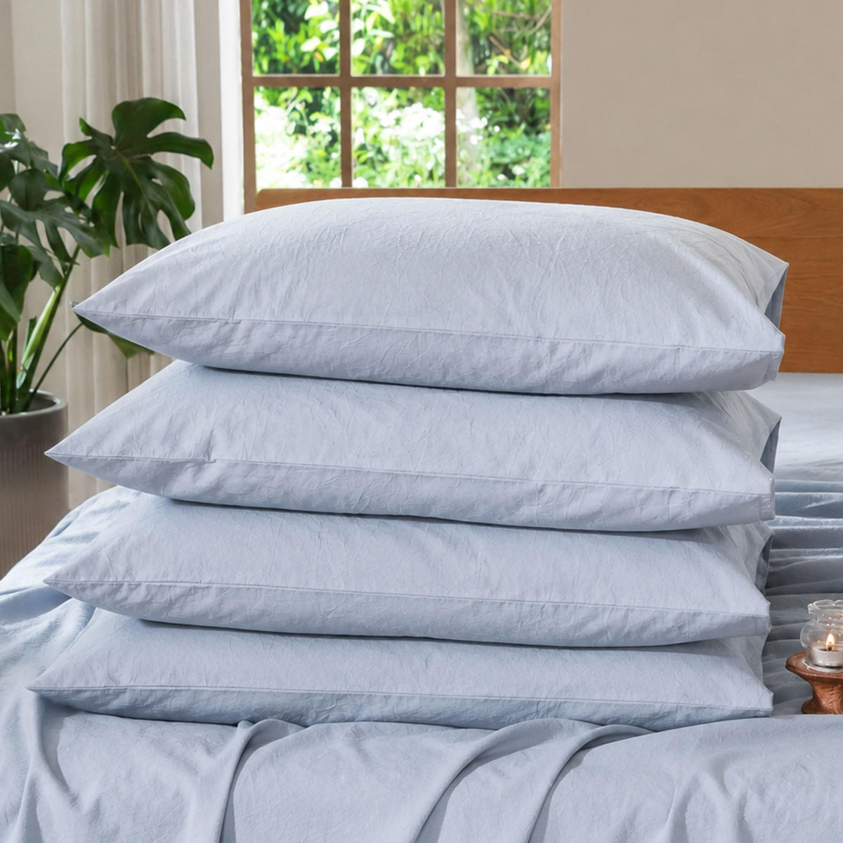 MOOMEE Pillowcase Set of 2 100% Washed Cotton Linen-Like Standard